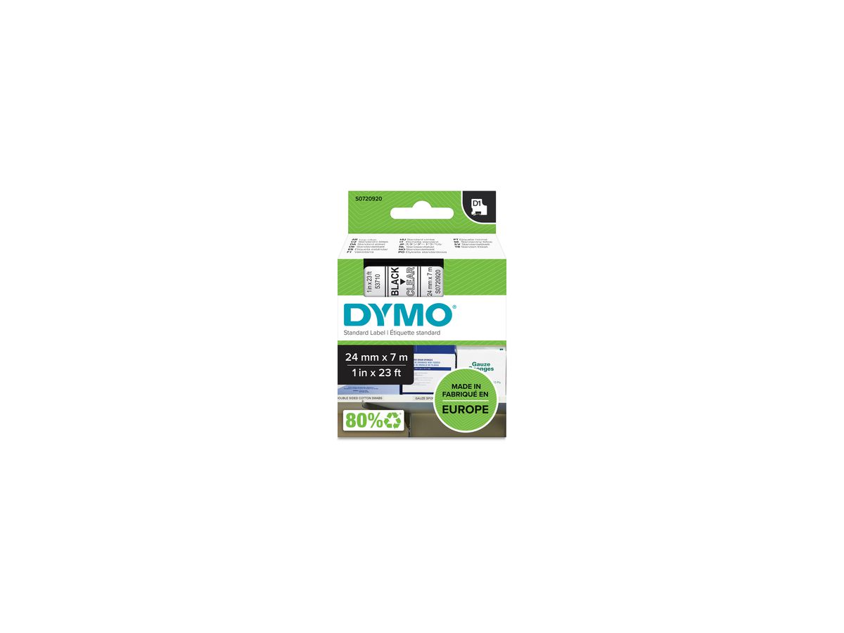 Schriftband D1, 24 mm x 7 m schwarz auf transp.  - DYMO -