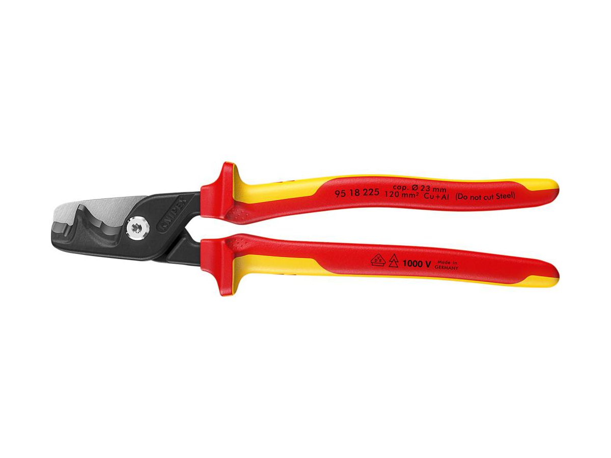KNIPEX Kabelschere VDE mit Mehrkompone.- Griffen 225mm schlanke Kopfform