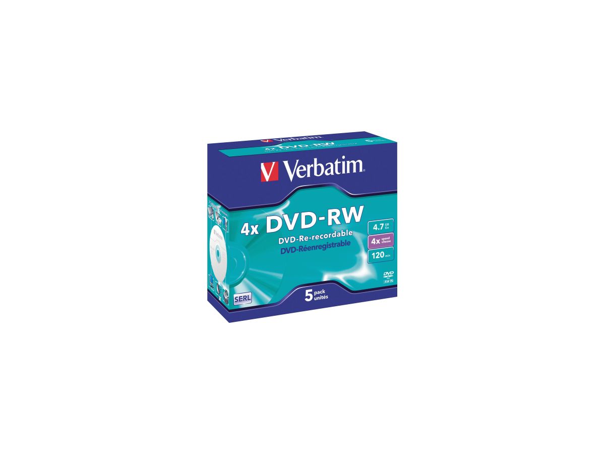 Verbatim DVD-RW 43285 4x 4.7GB 120Min Jewelcase 5 St./Pack.