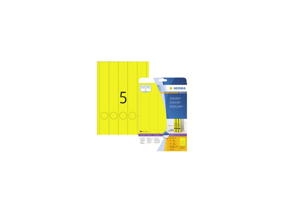 HERMA Ordneretiketten 5131 DIN A4 38x297mm gelb 100 St./Pack