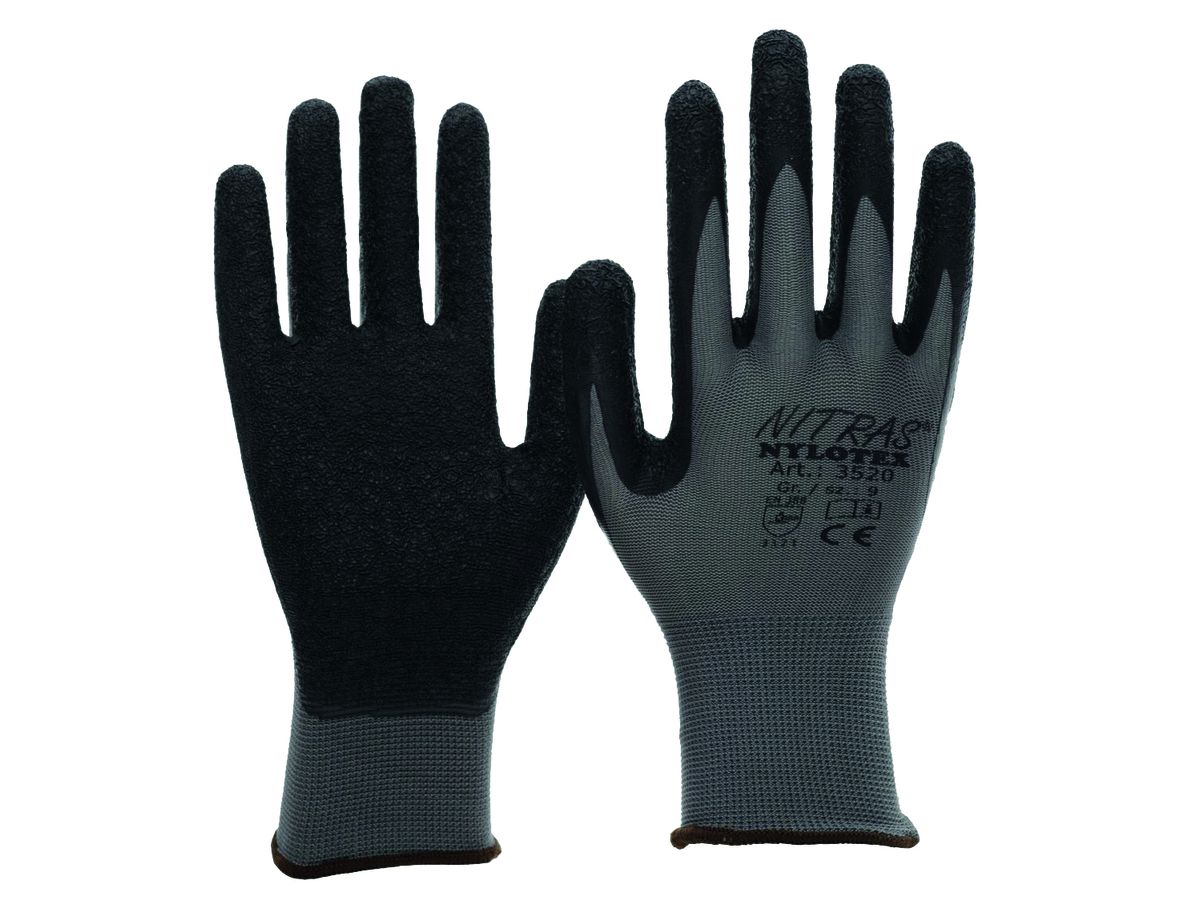 Nitras Handschuh Nylotex H3520 VE=144St. grau mit schwarzer Latexbesch. Gr. 11