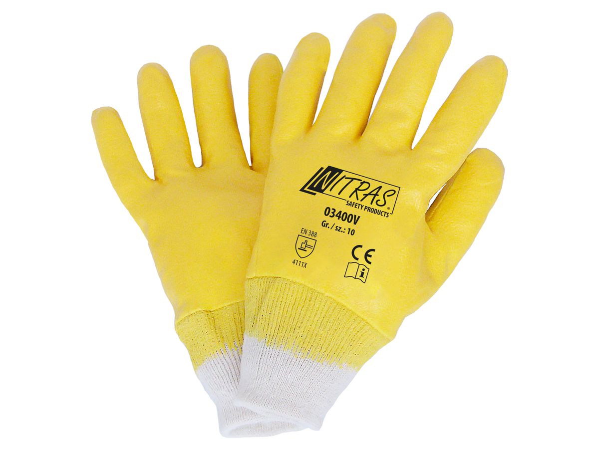Nitril-Handschuh, gelb mit Strickbund, vollbeschichtet, 03400V Gr. 9
