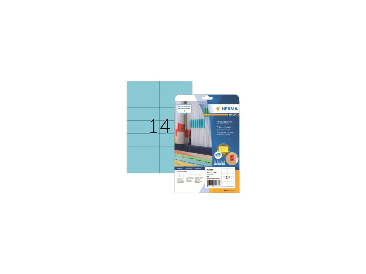 HERMA Etikett SuperPrint 5060 105x42,3mm blau 280 St./Pack.