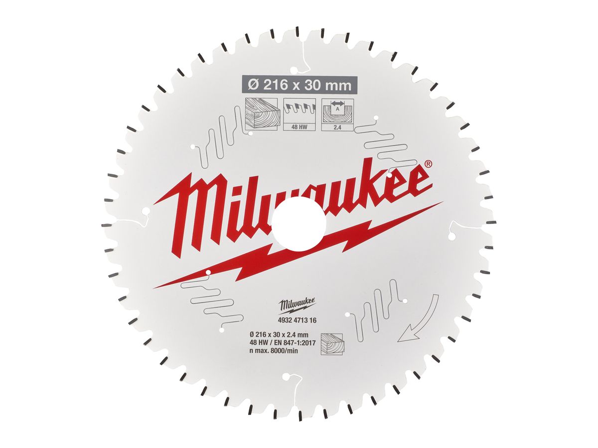 MILWAUKEE Sägeblatt Holz für Kapp- und Gehrungssägen 216/30 mm Z48 Wechselzahn