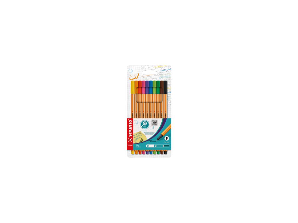 STABILO Fineliner point 88 8810 0,4mm farbig sortiert 10 St./Pack.