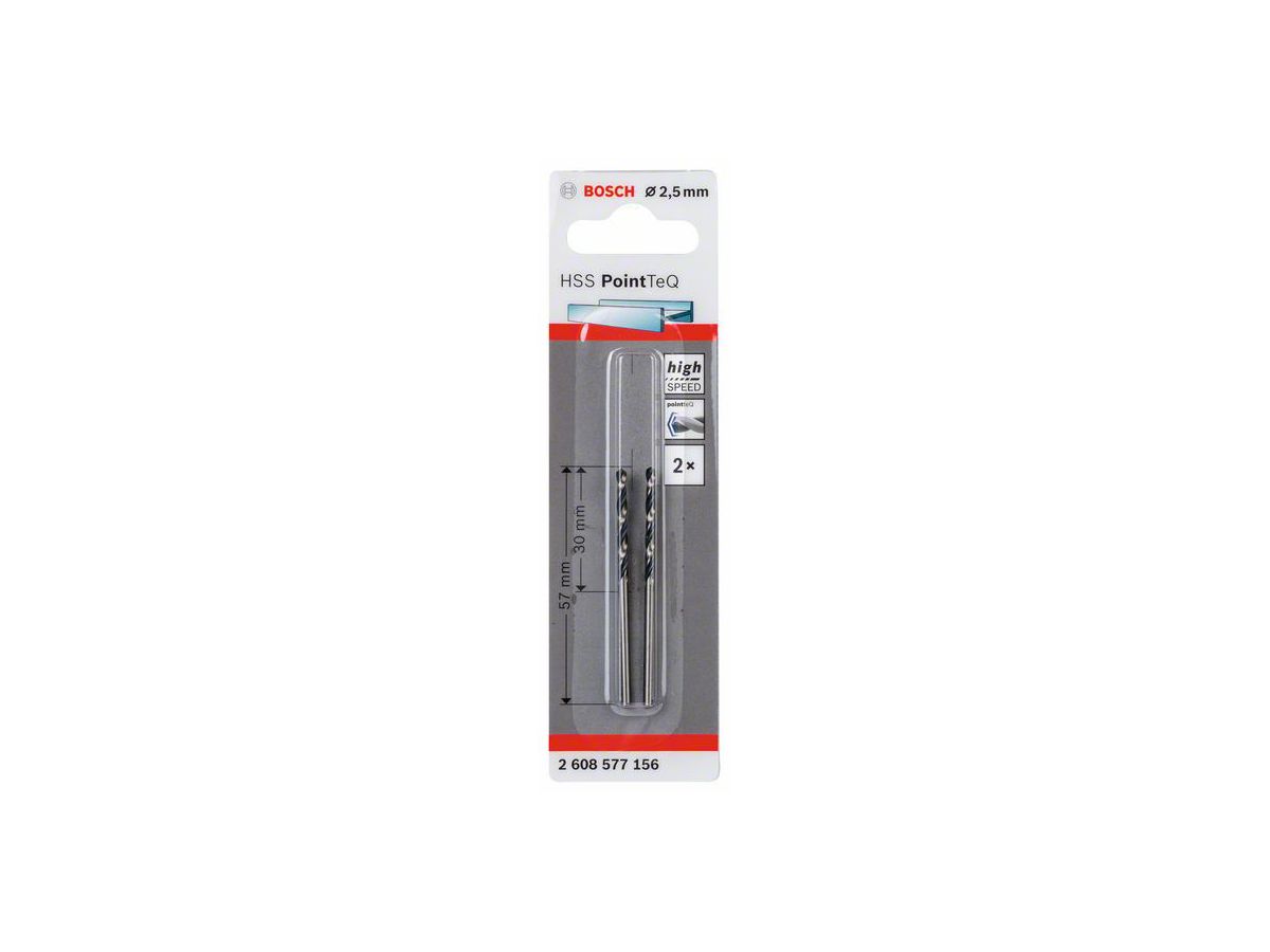 BOSCH Spiralbohrer PointTeQ, HSS 2,5x30x57 mm, VE 2