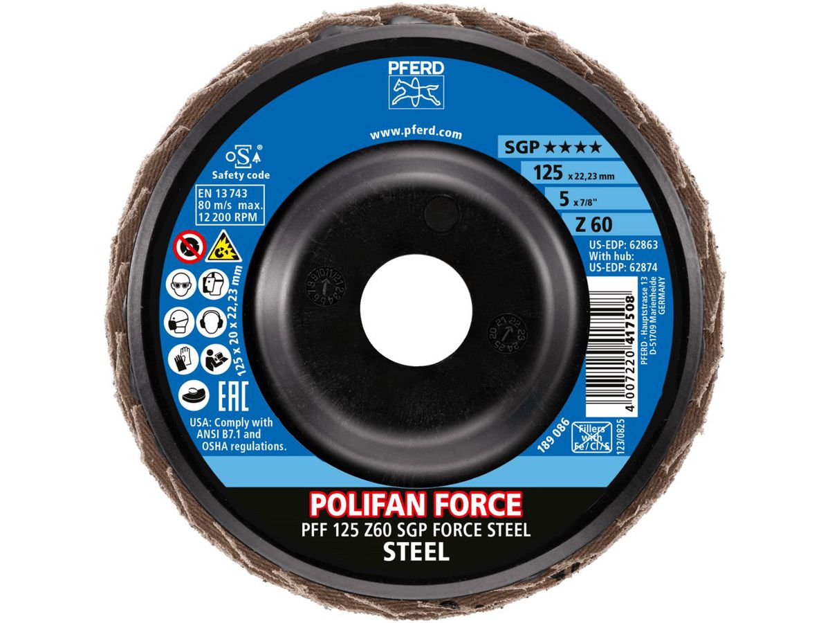 PFERD Fächerschleifscheibe FORCE SGP STEEL 125 mm Z 60