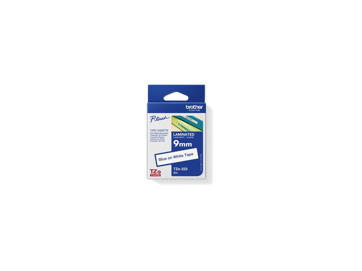 P-touch Schriftbandkassette TZE223 9mmx8m laminiert bl auf ws