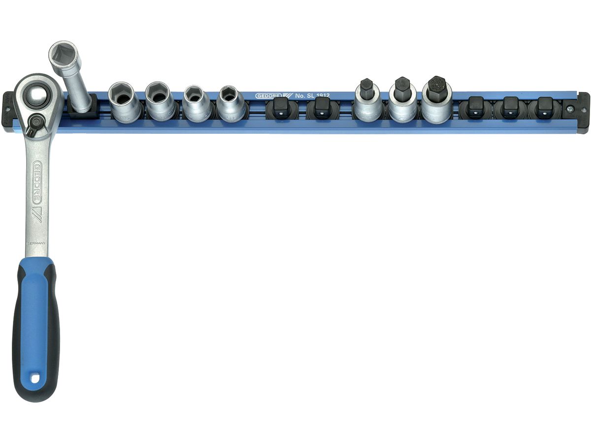 GEDORE Steckleiste 1/4" magnetisch, 380mm 13 Steckplätze, SL 2013, 1761080