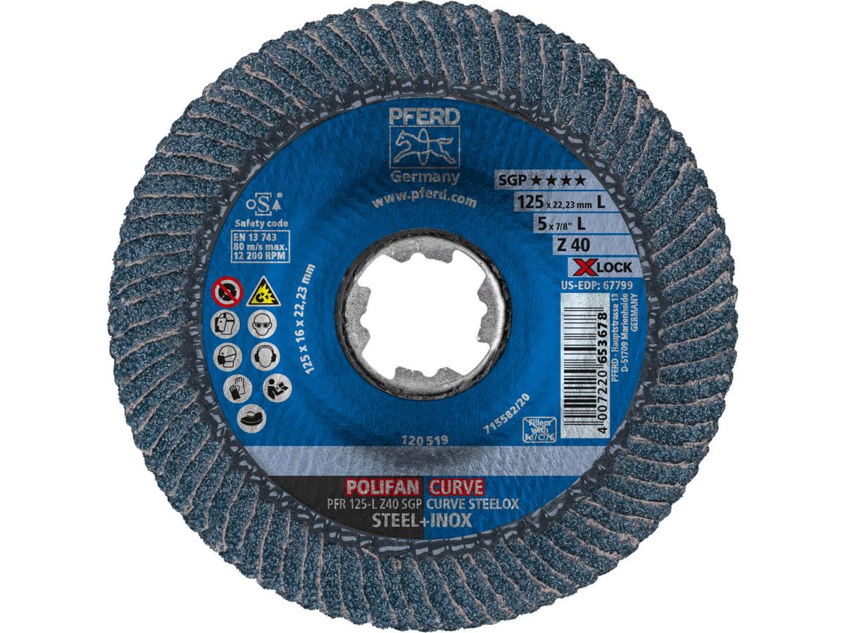 PFERD Fächerschleifscheibe X-LOCK 125-L K40 SGP-CURVE