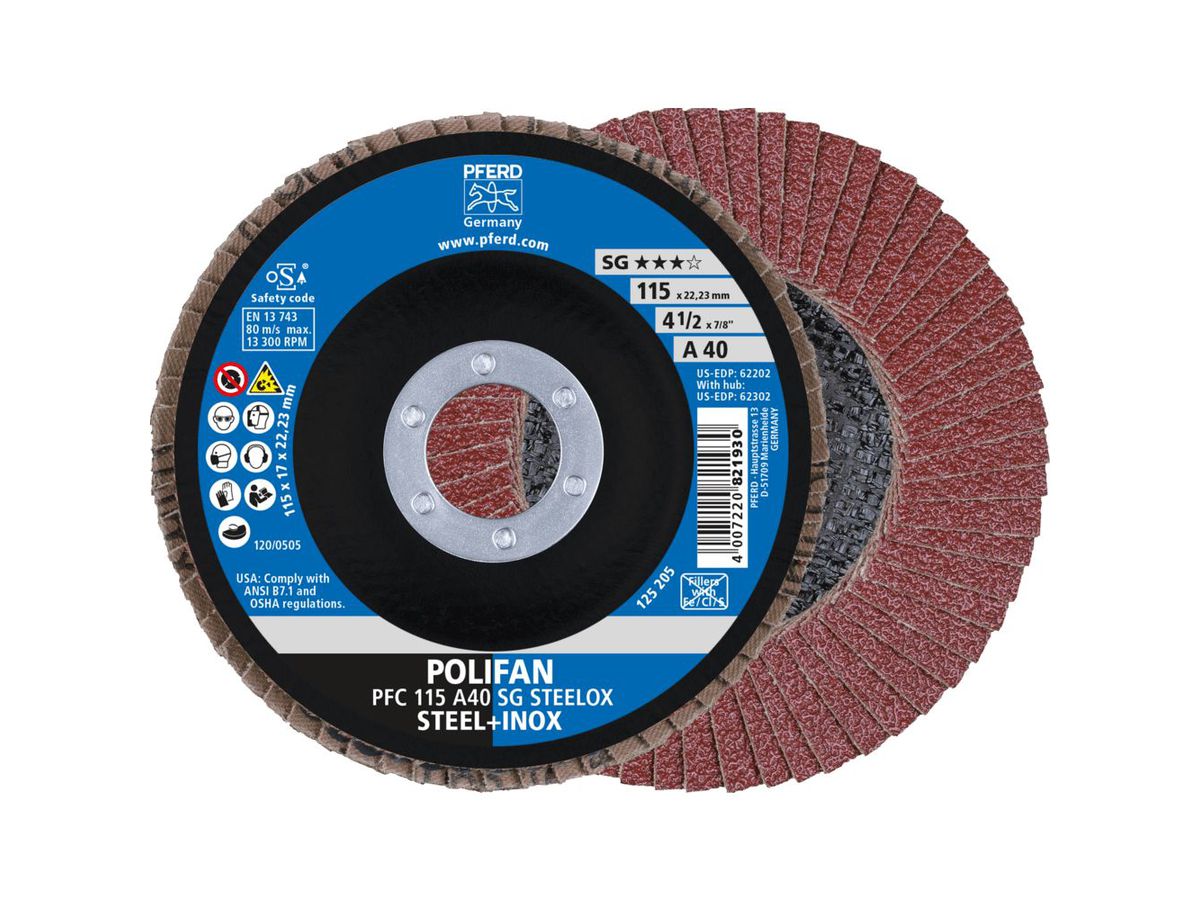 PFERD Fächerschleifscheibe Korund 115x22mm gewölbt