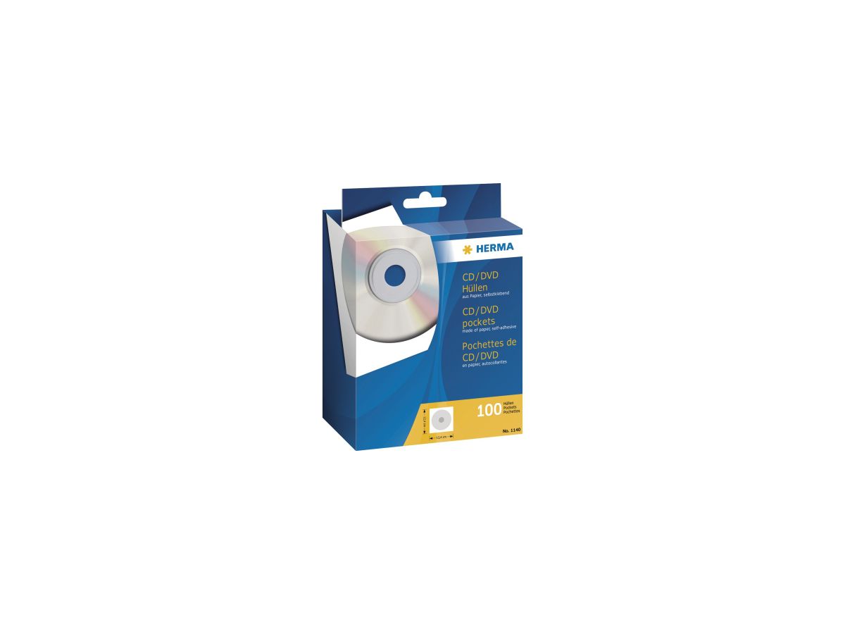HERMA CD/DVD Hülle 1140 12,4x12,4cm weiß 100 St./Pack.