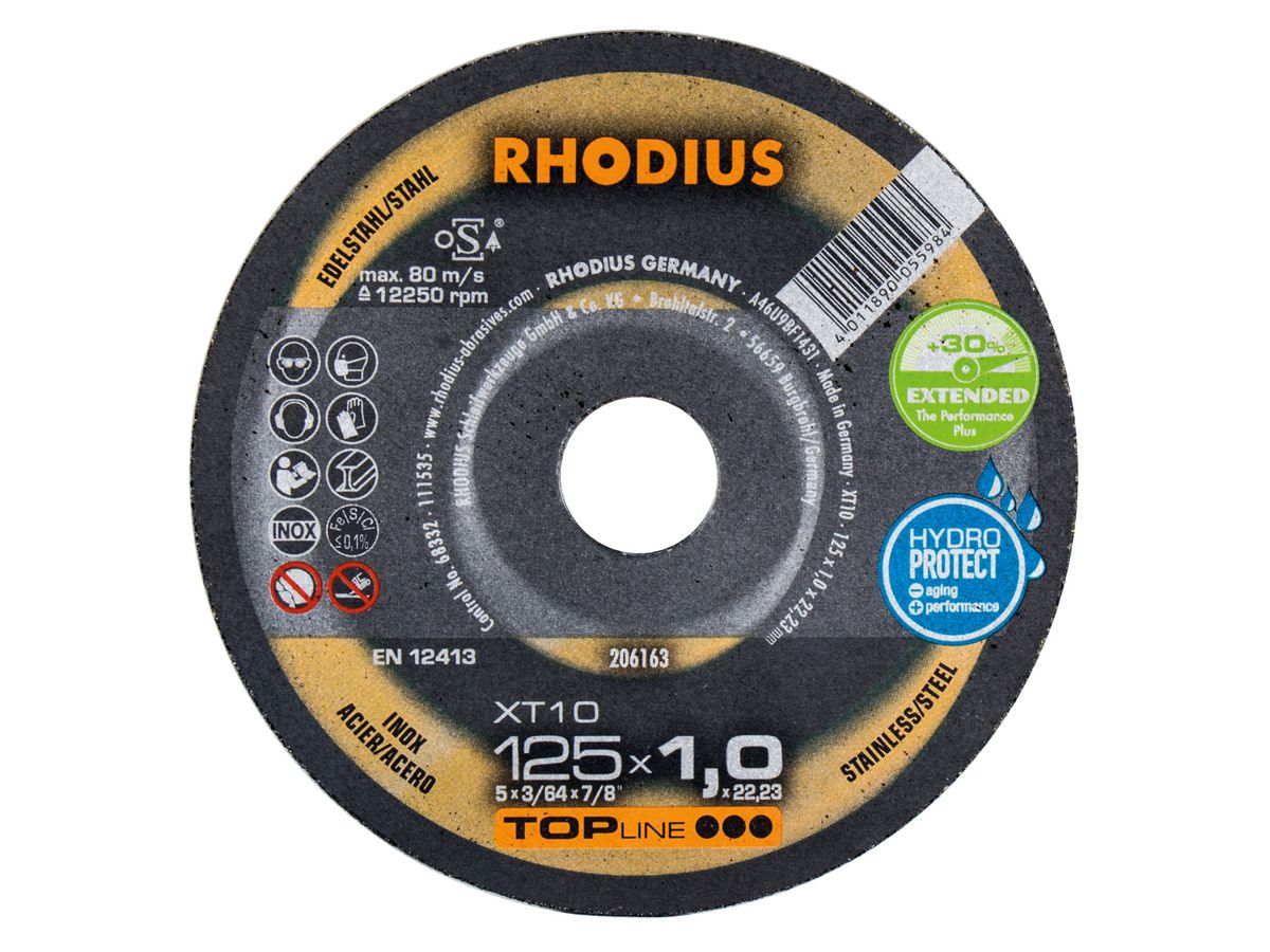 RHODIUS Extradünne Trennscheibe XT 10 TOP Edelstahl 125x1,0x22,2 mm