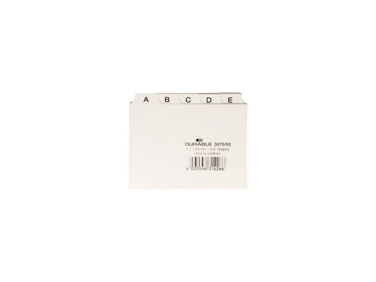 DURABLE Leitkarte 367002 DIN A7 quer A-Z Kunststoff weiß
