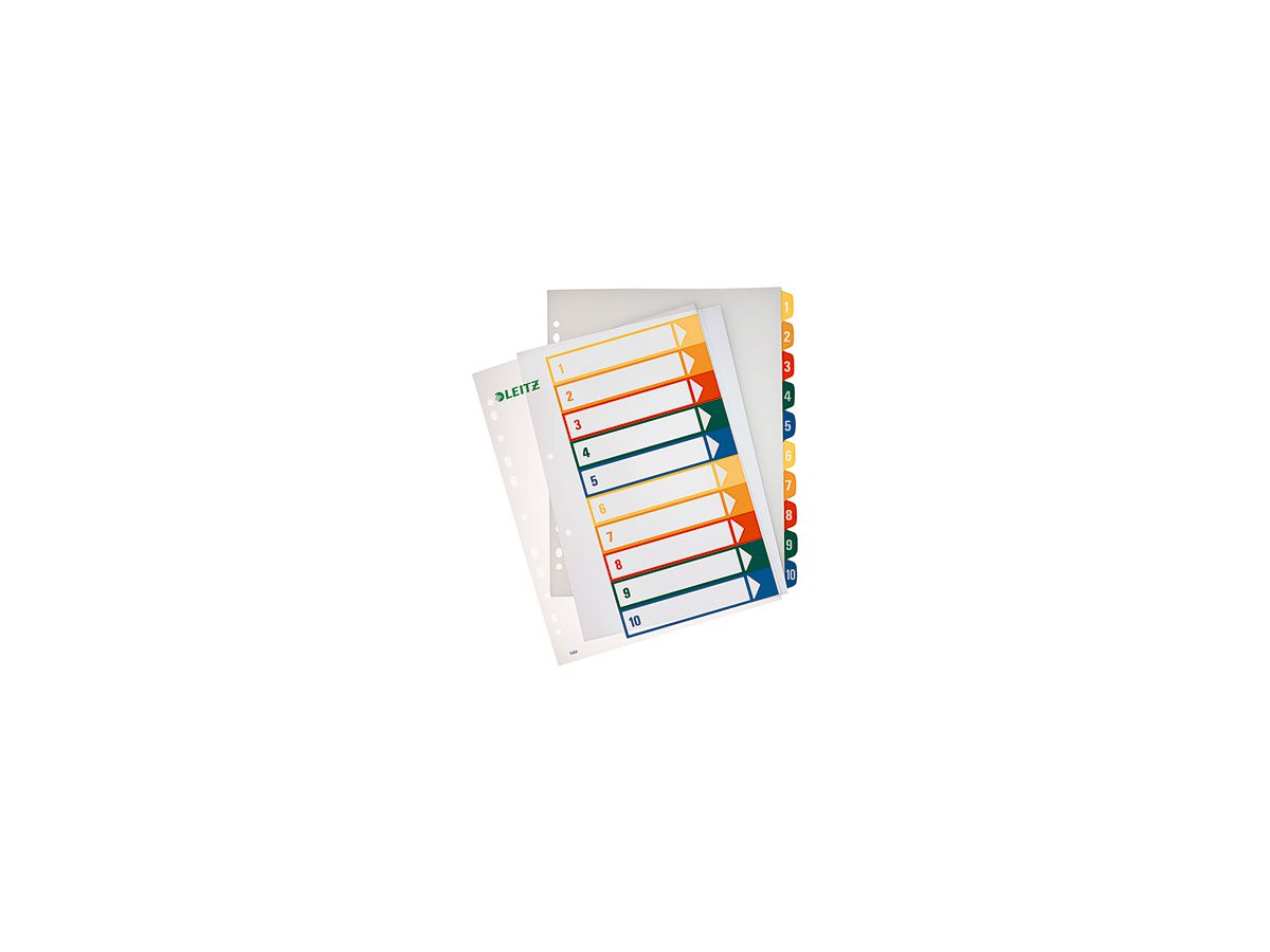 Leitz Register 12930000 DIN A4 1-10 volle Höhe PP farbig/transparent