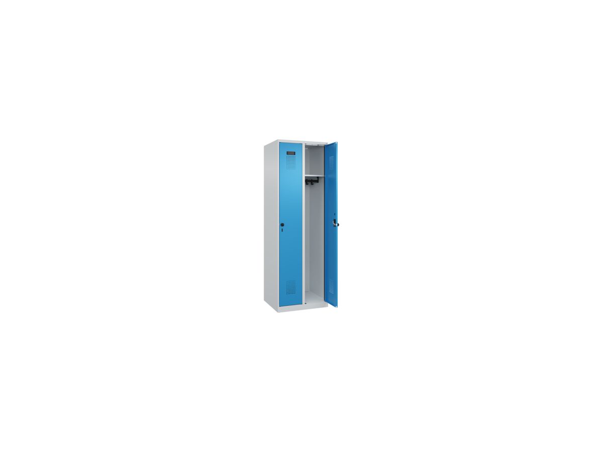 C+P Garderobenschrank EVOLO bodenstehend RAL7035/5012, 2 Abt. B600xT500xH1850mm
