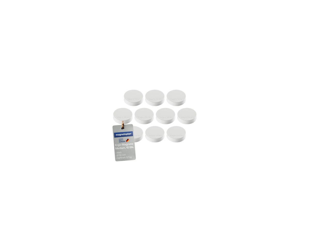 magnetoplan Magnet Ergo Medium 1664000 30mm weiß 10 St./Pack.