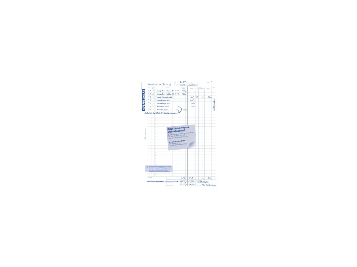 Avery Zweckform Kassenabrechnung 428 DIN A4 2x50Blatt