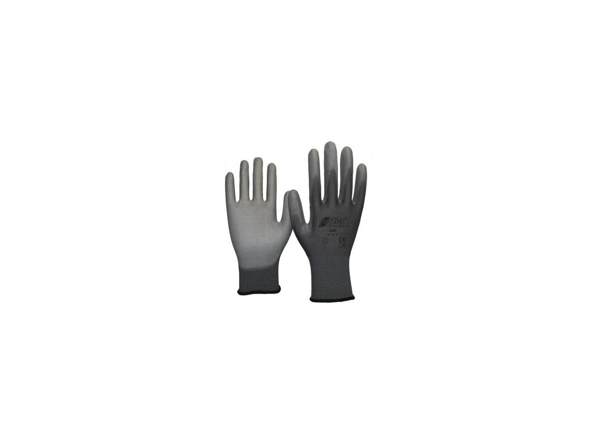 Nitras Nylon-Handschuhe 6205  grau mit PU-Beschichtung Größe: 9 (XL)