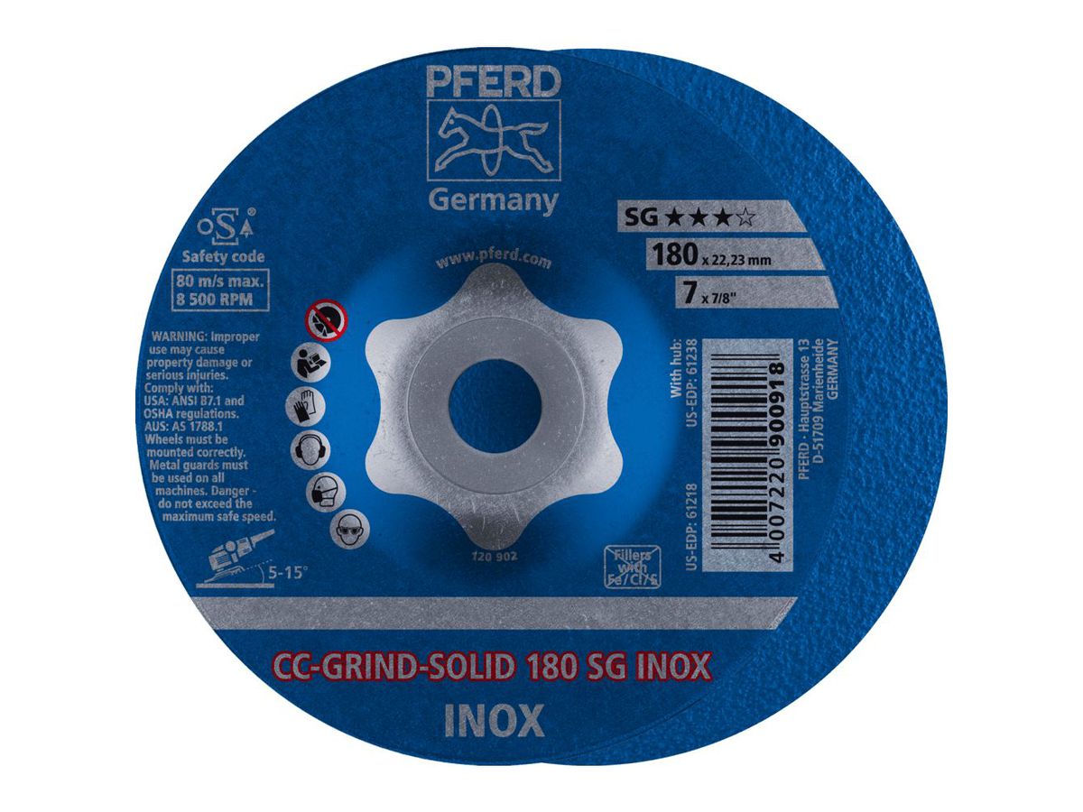 PFERD Schleifscheibe CC-GRIND-SOLID SG INOX, K40, 180mm
