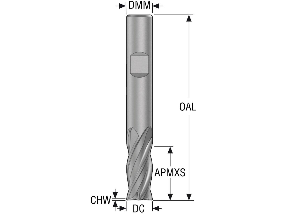 SECO JABRO VHM-Schaftfräser, 4-Schneiden 18x18x100mm SIRA Weldon JSE514180D2C.3Z4