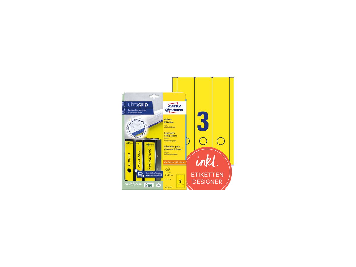 Avery Zweckform Ordneretikett L4755-20 lang/breit ge 60 St./Pack.