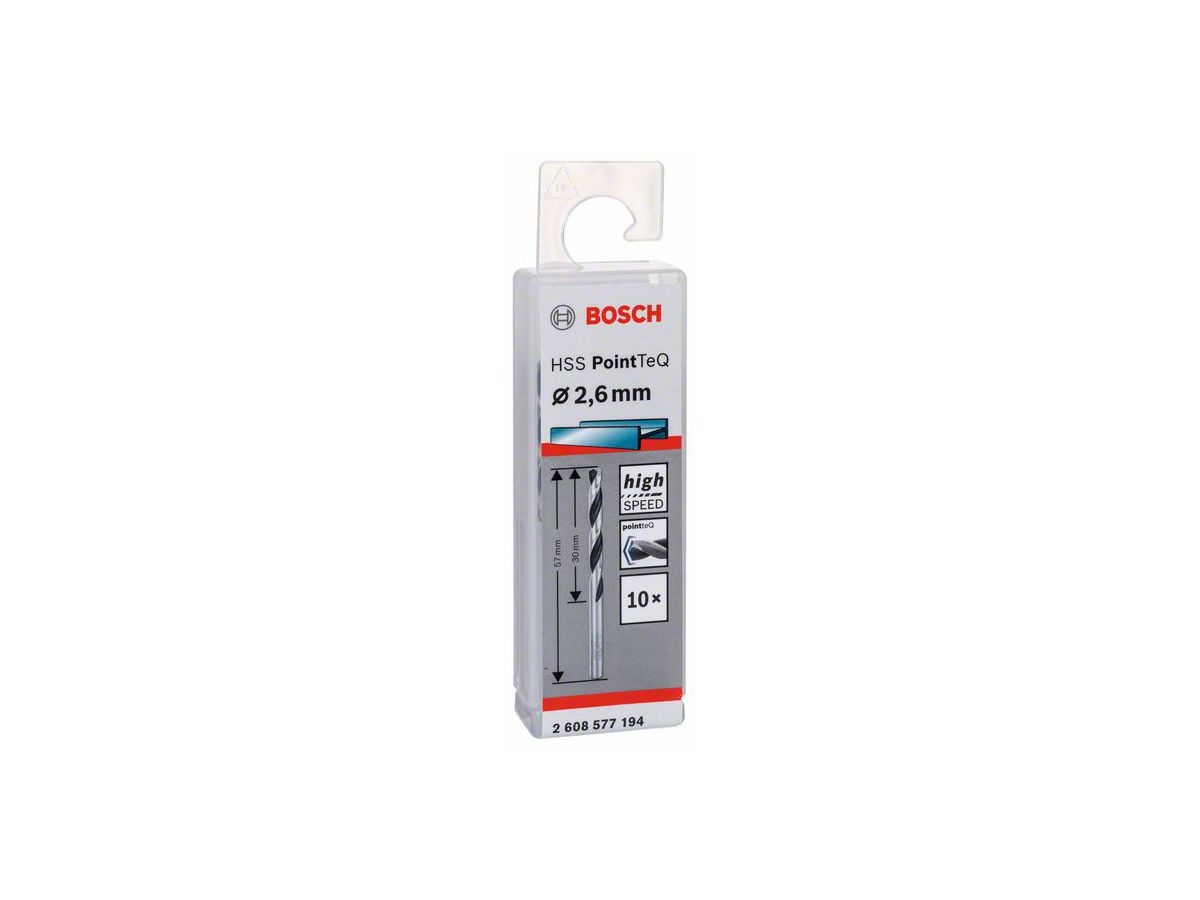 BOSCH Spiralbohrer PointTeQ, HSS 2,6x30x57 mm, VE 10