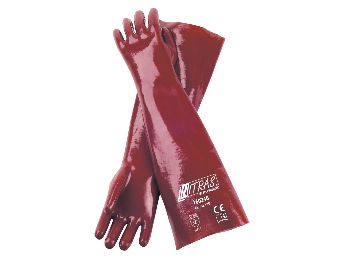 PVC-Handschuh MARS, vollbeschichtet, rotbraun, 40 cm lang, Gr. 10