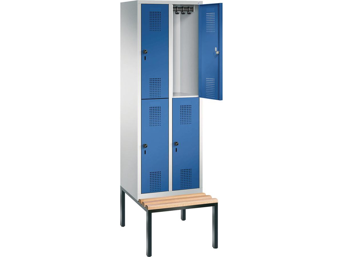 C+P Doppelst. Schrank EVOLO, Sitzbank 2090x610x815/500mm, 7035/5010, 2x2 Abt.