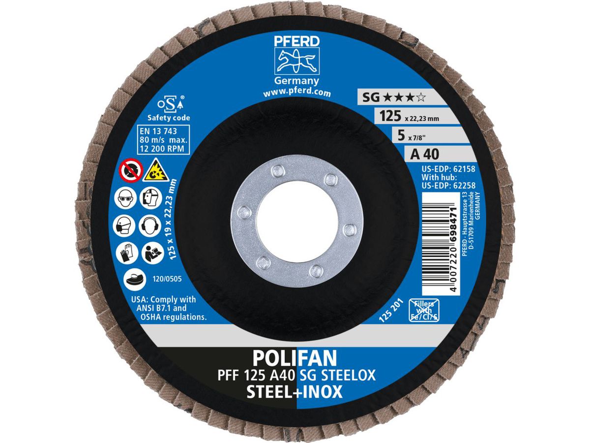 Flap disc straight cor 125x22mm K 40 Pferd