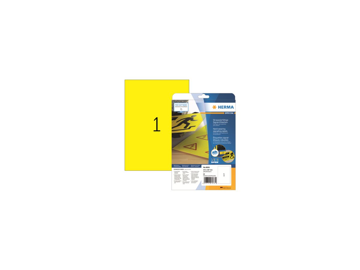 HERMA Folienetikett 8033 210x297mm gelb 25 St./Pack.