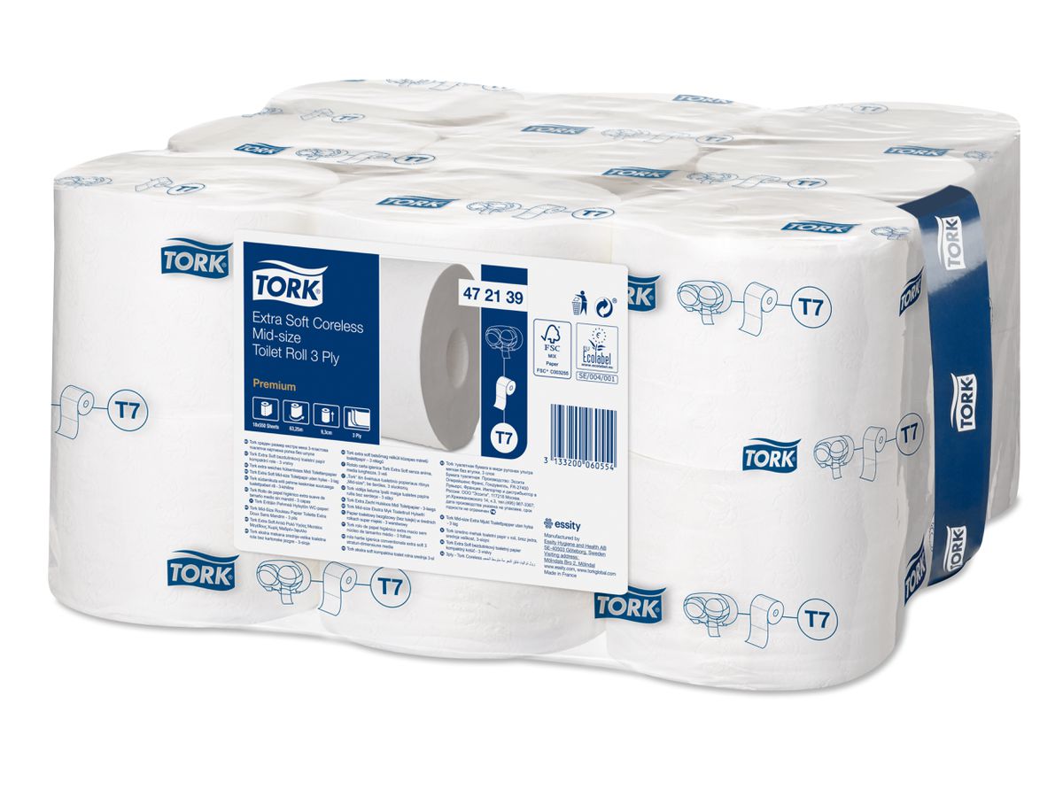Tork extra weiches hülsenloses Midi Toilettenpapier Premium 3-lagig VE18