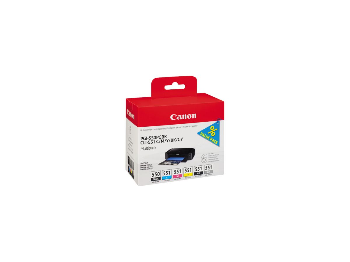 Canon Tintenpatrone PGI550/CLI551 6496B005 sw/c/m/y/gr 6 St./Pack.