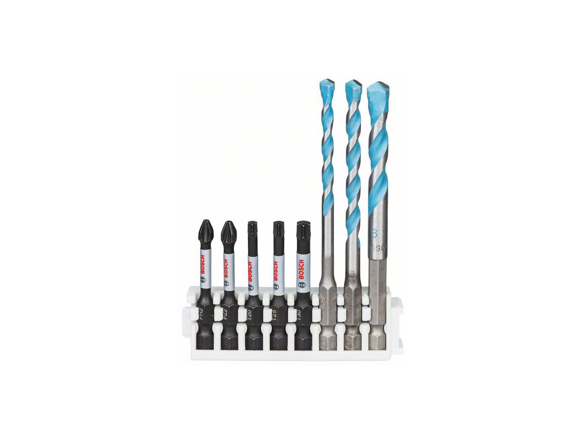BOSCH Multiconstruct und Schrauberbitset Bohrer 5/6/8 mm, Bit PH/PZ 2/T20,25,30