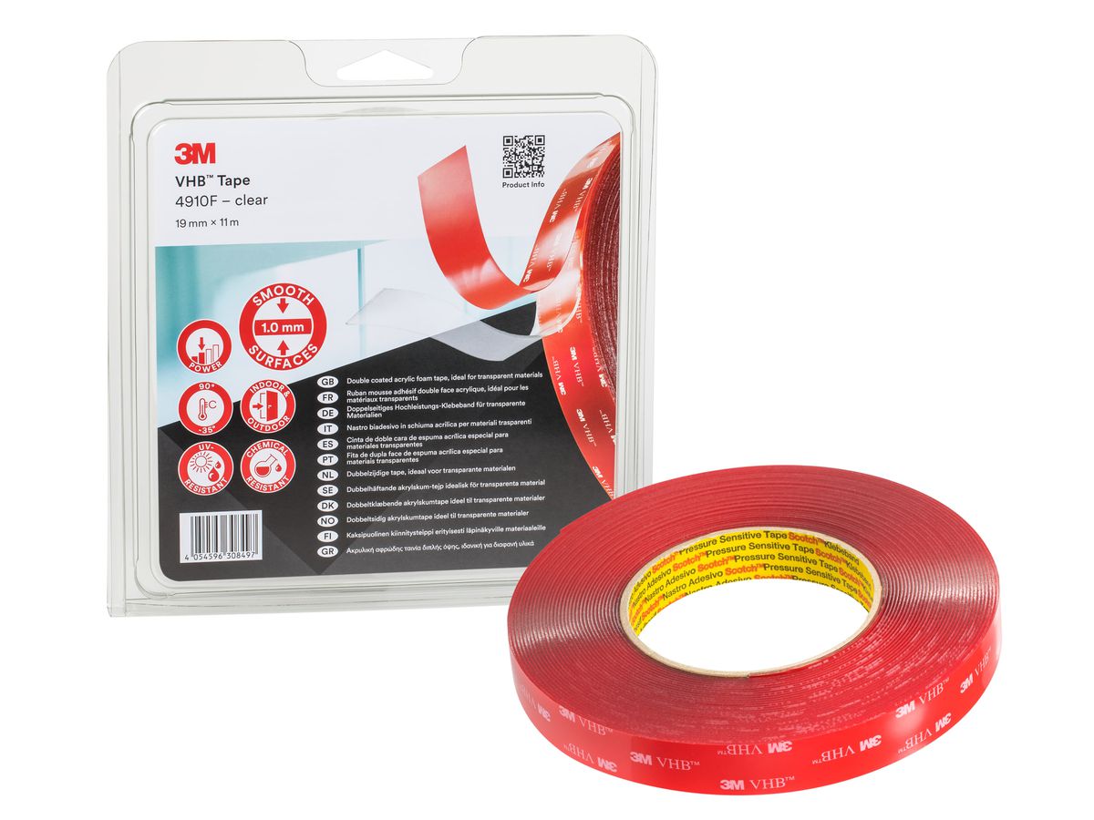 3M 4910F DOPPELSEITIG VHB TRANSP. 19MMX11M (VE = 4 Stk.)