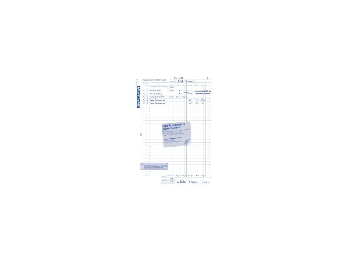 Avery Zweckform Kassenabrechnung 1757 DIN A4 2x40Blatt