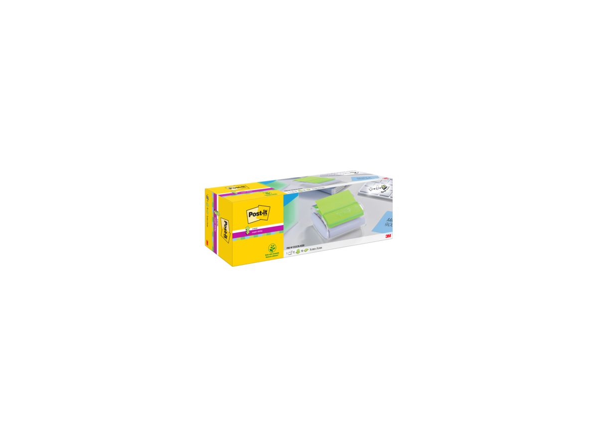 Post-it Haftnotizspender PRO-W12N ws +12xSuper Sticky Z-Notes sort.