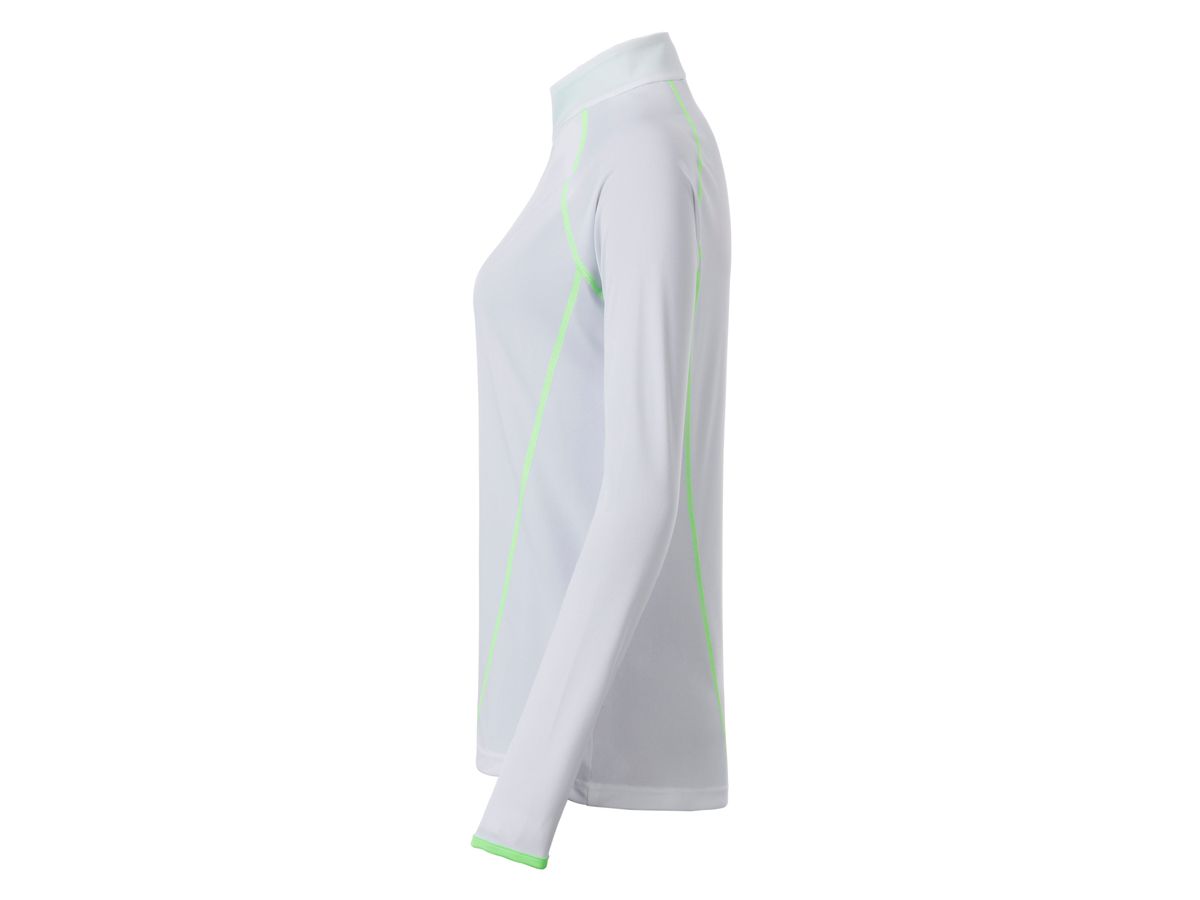 JN Ladies' Sports Shirt Longsleeve JN497 white/bright-green, Größe XS