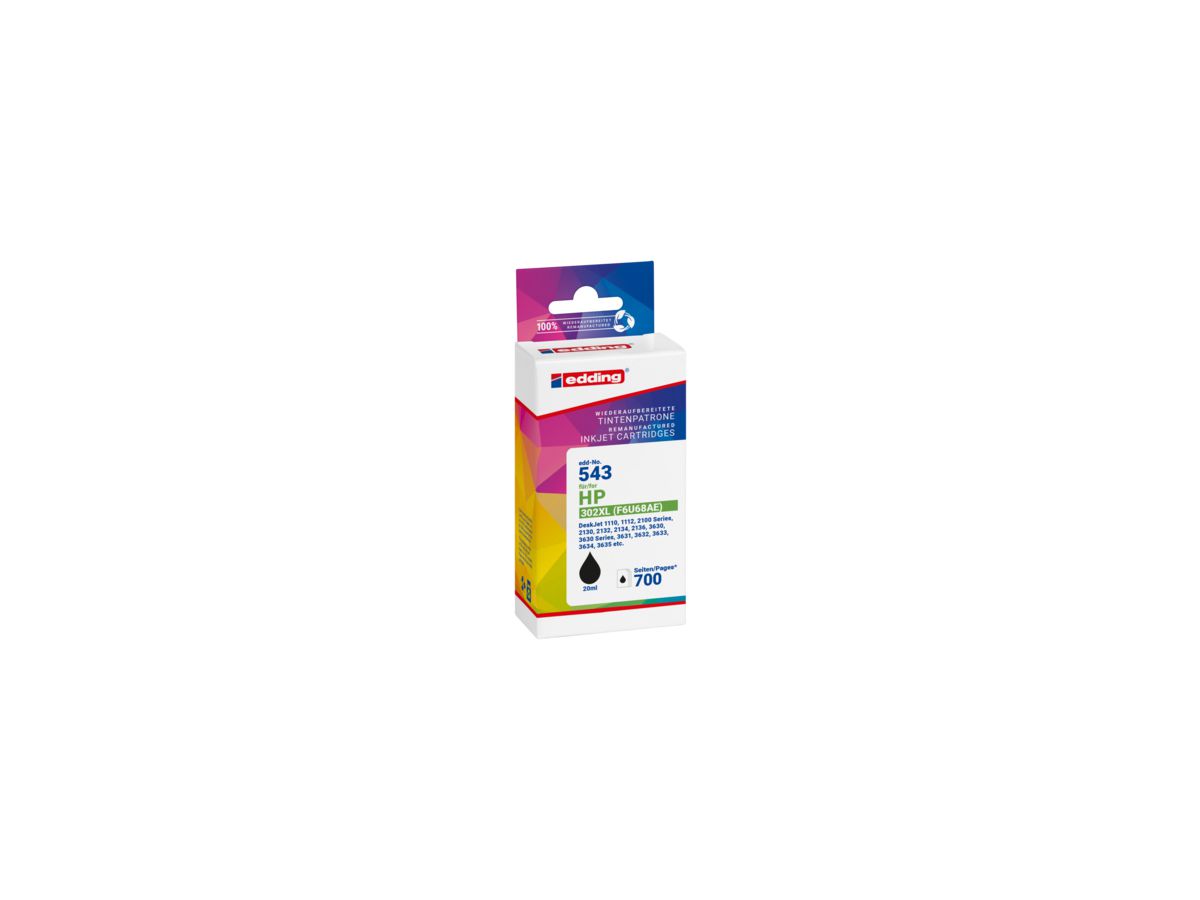 edding Tintenpatrone 18-543 wie HP 302XL F6U68AE schwarz
