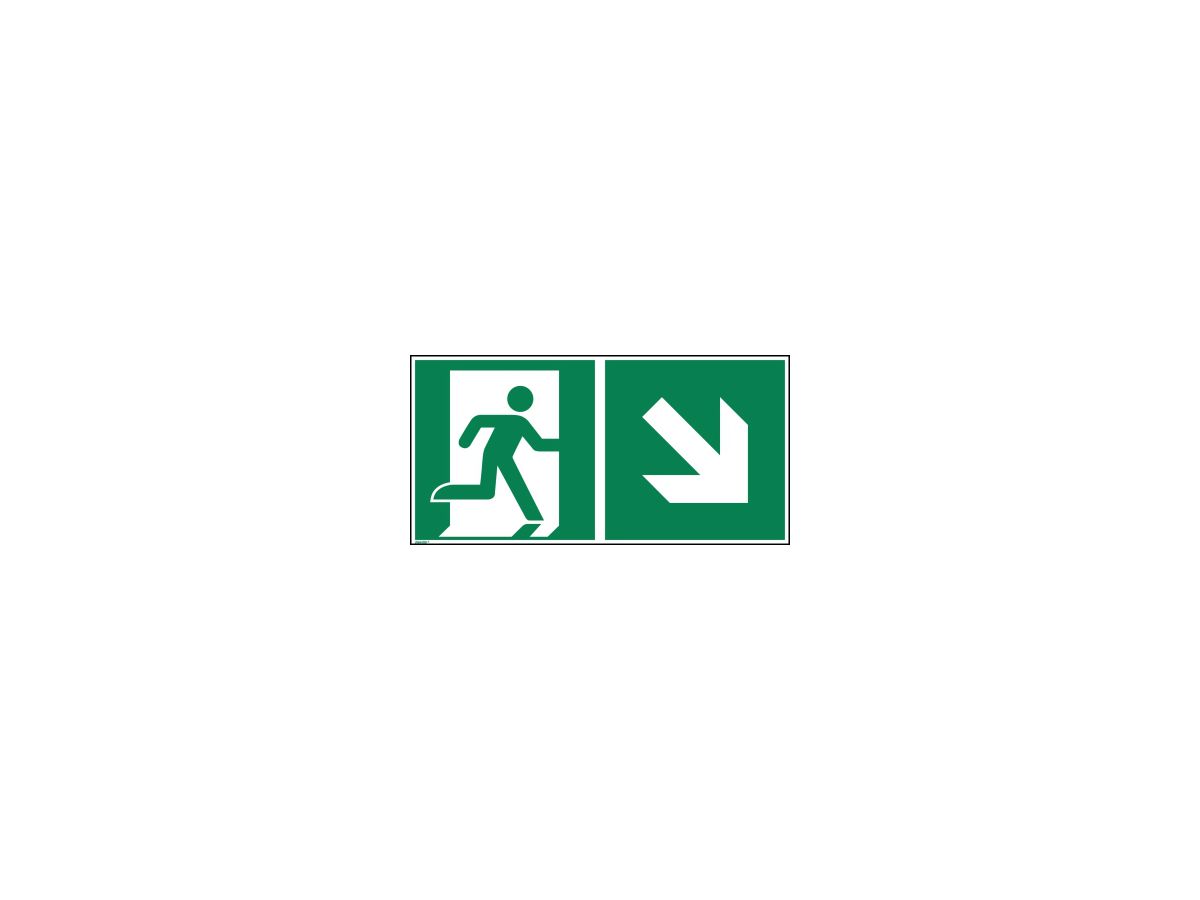 Hinweisschild Rettungsweg rechts abwärts ISO 7010 300x150mm PVC