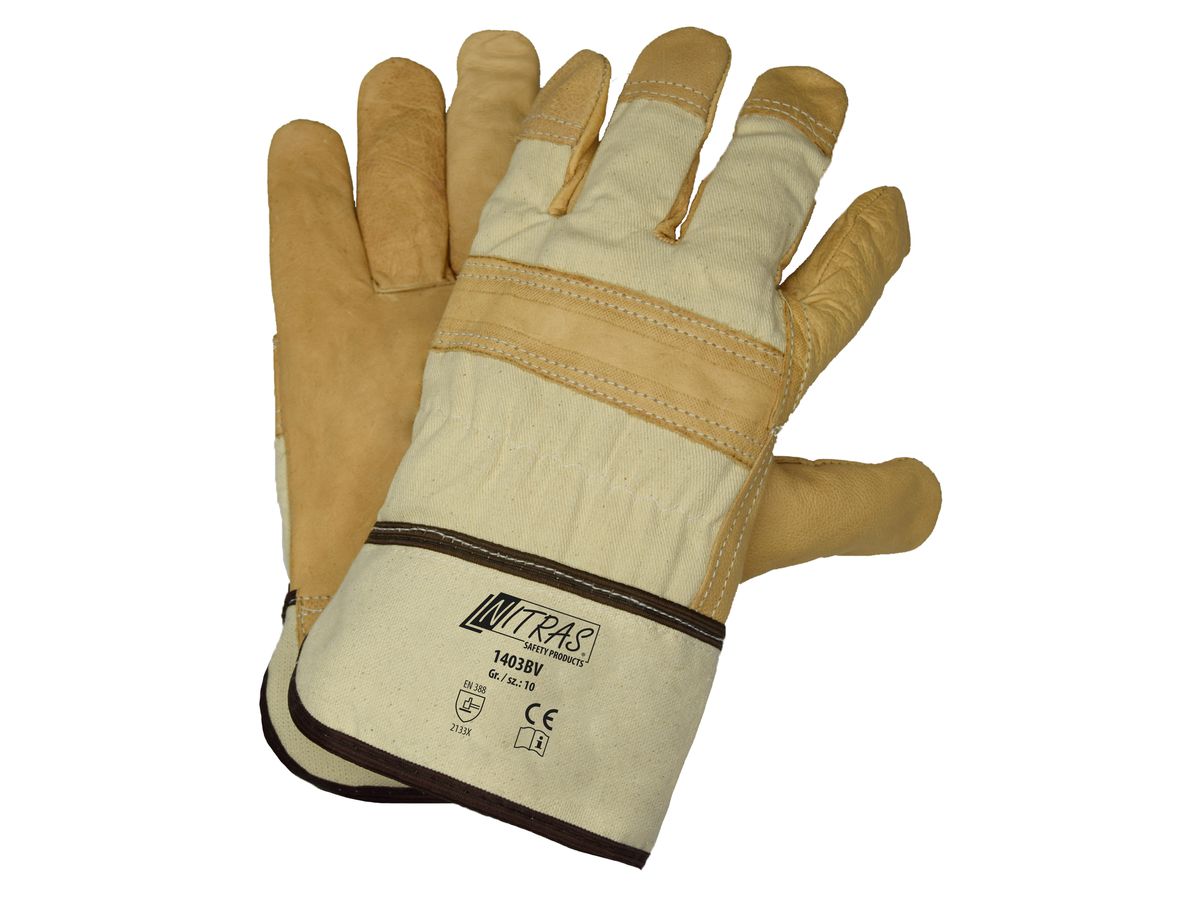 NITRAS Rindvolllederhandschuh 1403BV naturfarben, Gr. 10