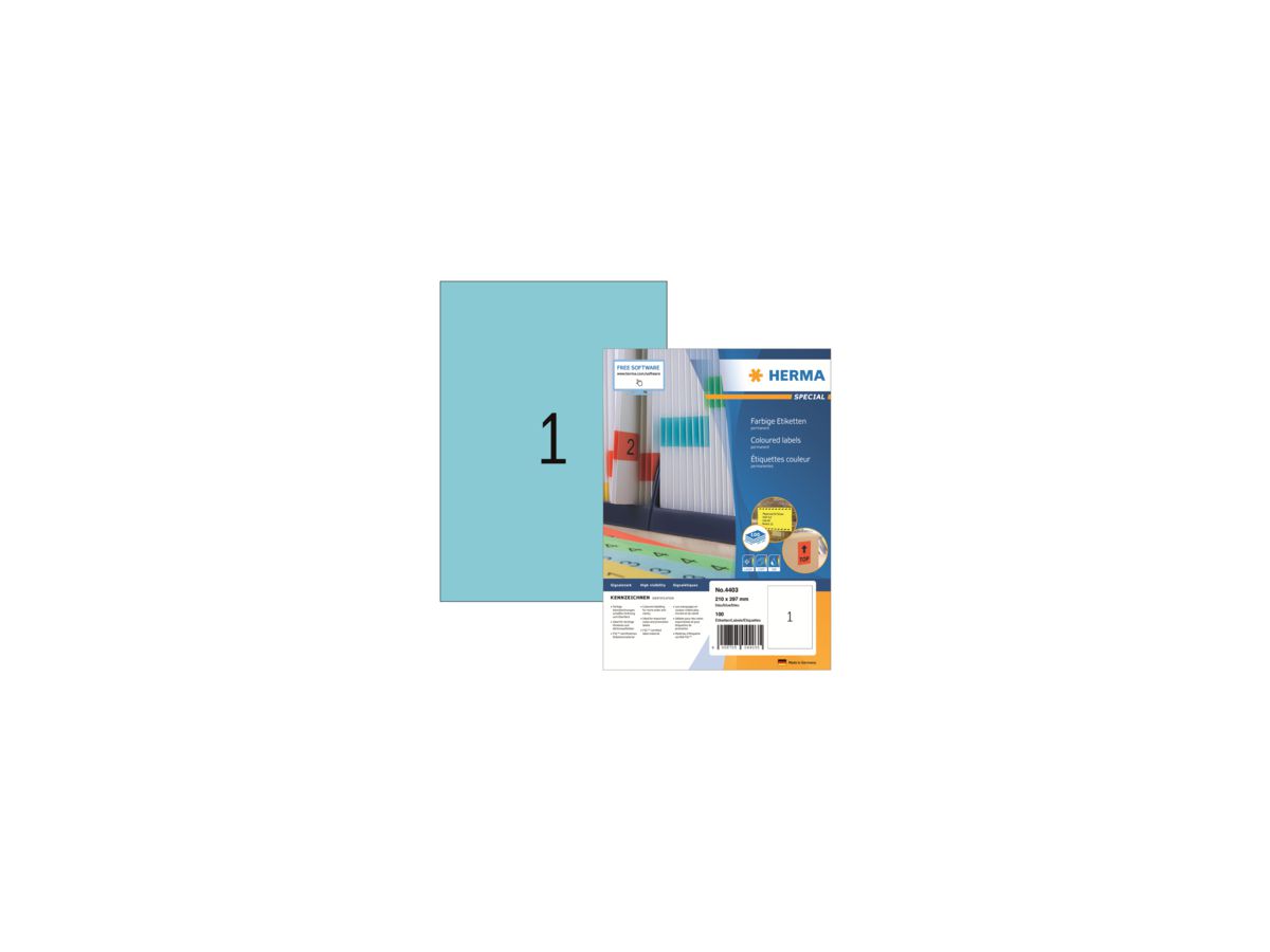 HERMA Etikett SPECIAL 4403 210x297mm blau 100 St./Pack.