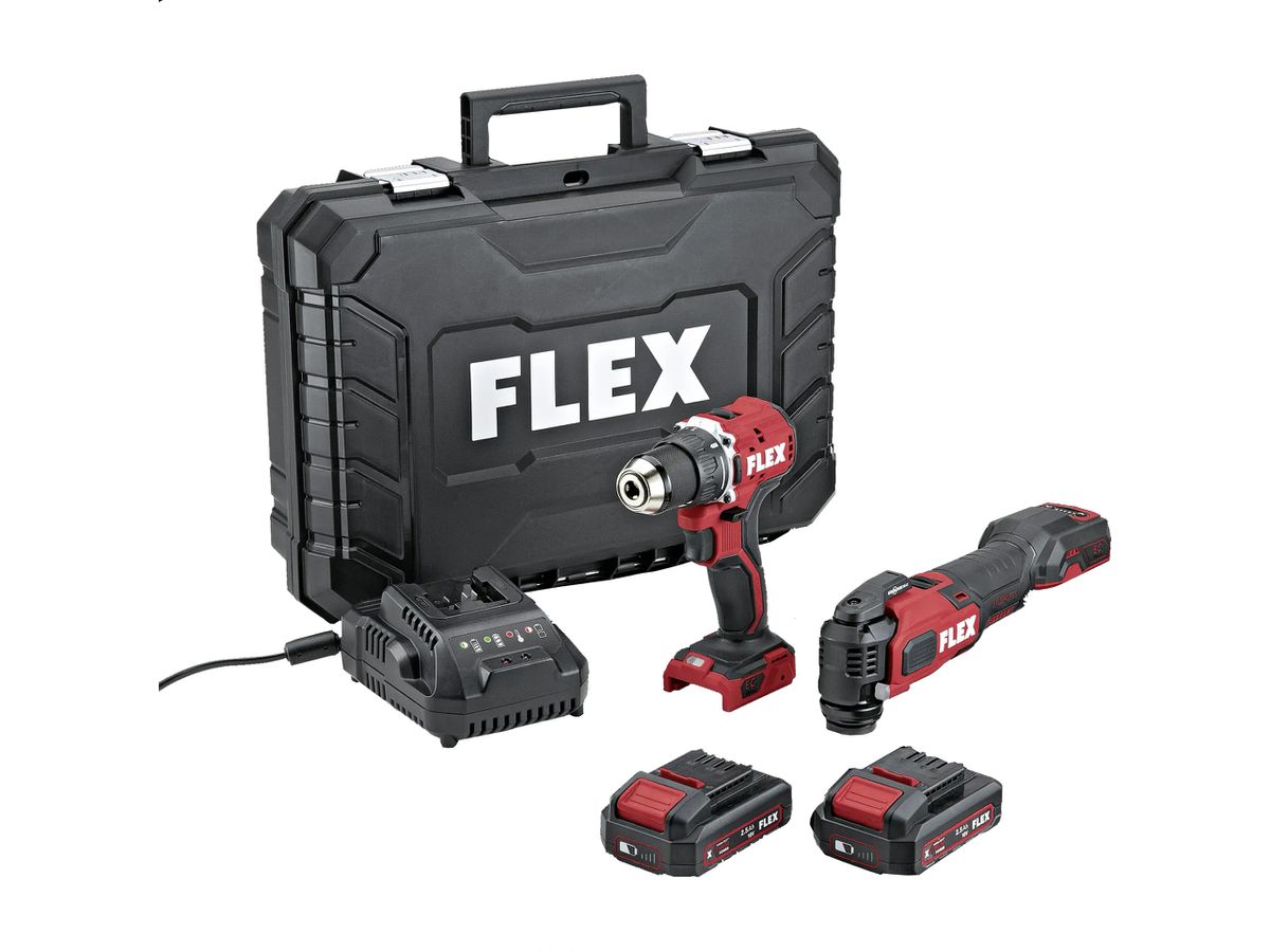 FLEX DUOpack Akku-Bohrschrauber + Akku- Multitool 2x 18V 2,5 Akku, Ladegerät im Koffer