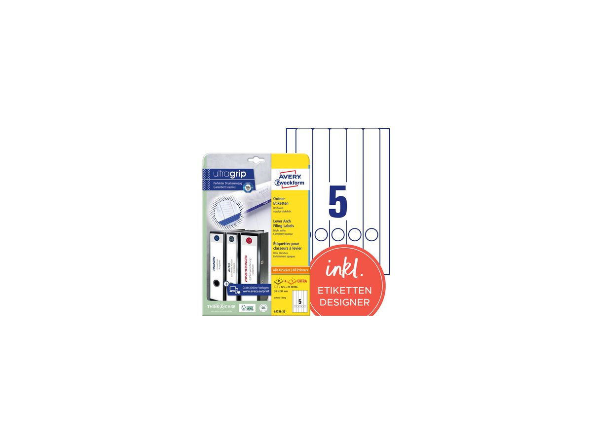 Avery Zweckform Ordneretikett L4758-25 38x297mm ws 125 St./Pack