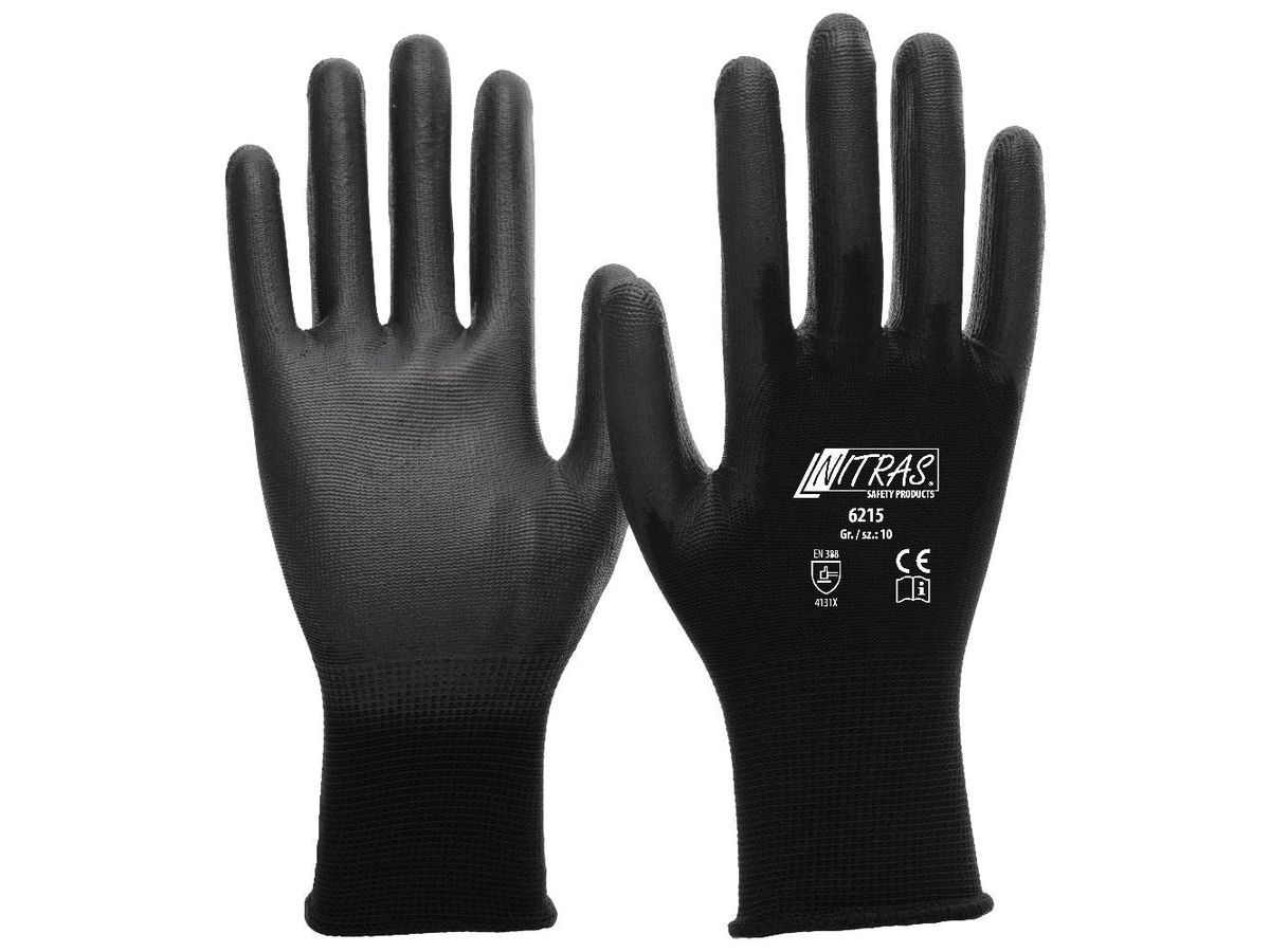 Nitras - Nylon - PU-Handschuh MIAMI schwarz silikonfrei 6215 4.1.3.1.X Gr. 8