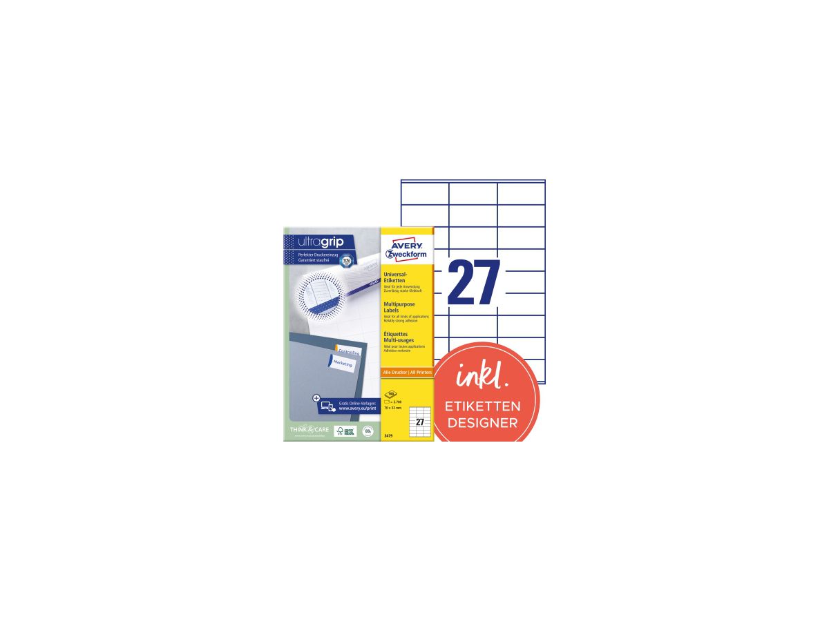 Avery Zweckform Universaletikett 3479 70x32mm weiß 2.700 St./Pack.