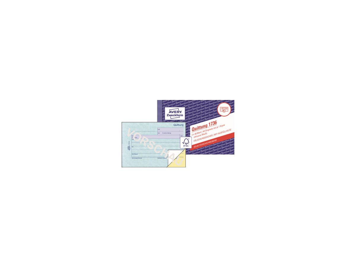 Avery Zweckform Quittung 1736 DIN A6 quer 2x40Blatt