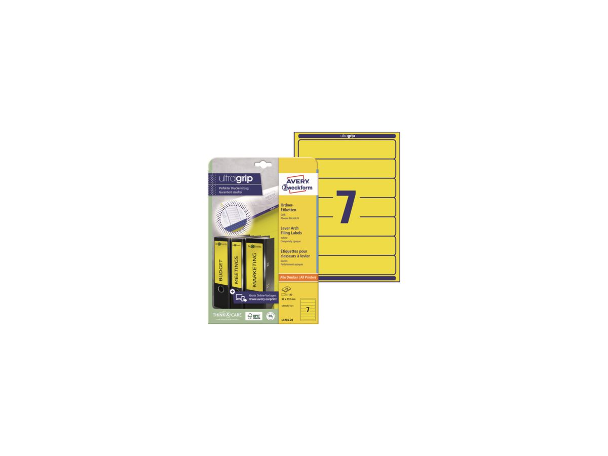 Avery Zweckform Ordneretikett L4765-20 38x192mm ge 140 St./Pack.