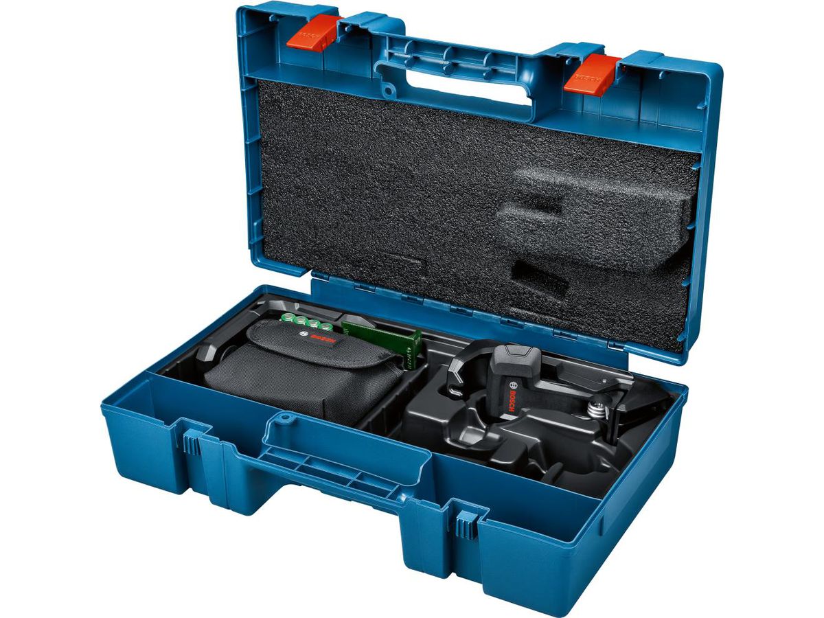 BOSCH Linienlaser GLL 2-15 G, grün LB10, DK10, Zieltafel, Tasche, 4x1,5 V