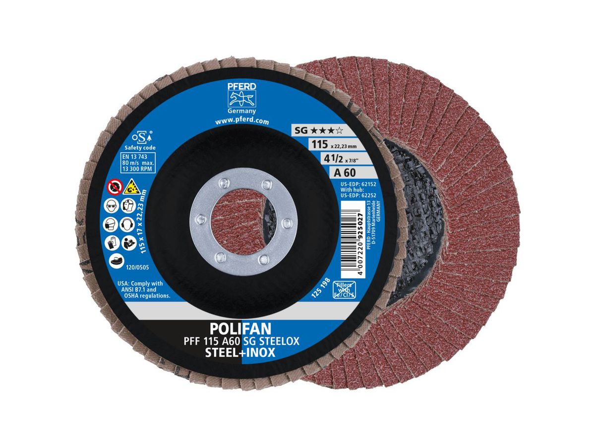 PFERD Fächerschleifscheibe Korund 115x22mm gerade K60